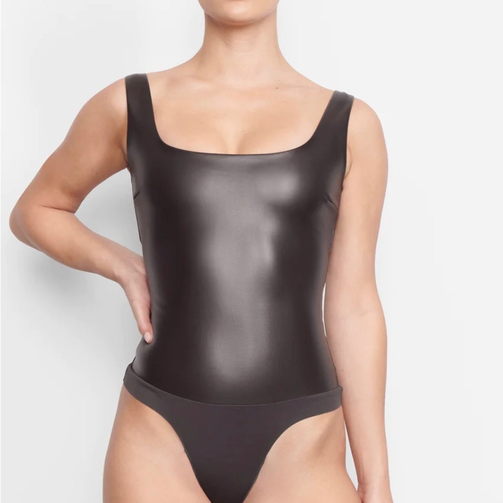 SKIMS leather Espresso body suit